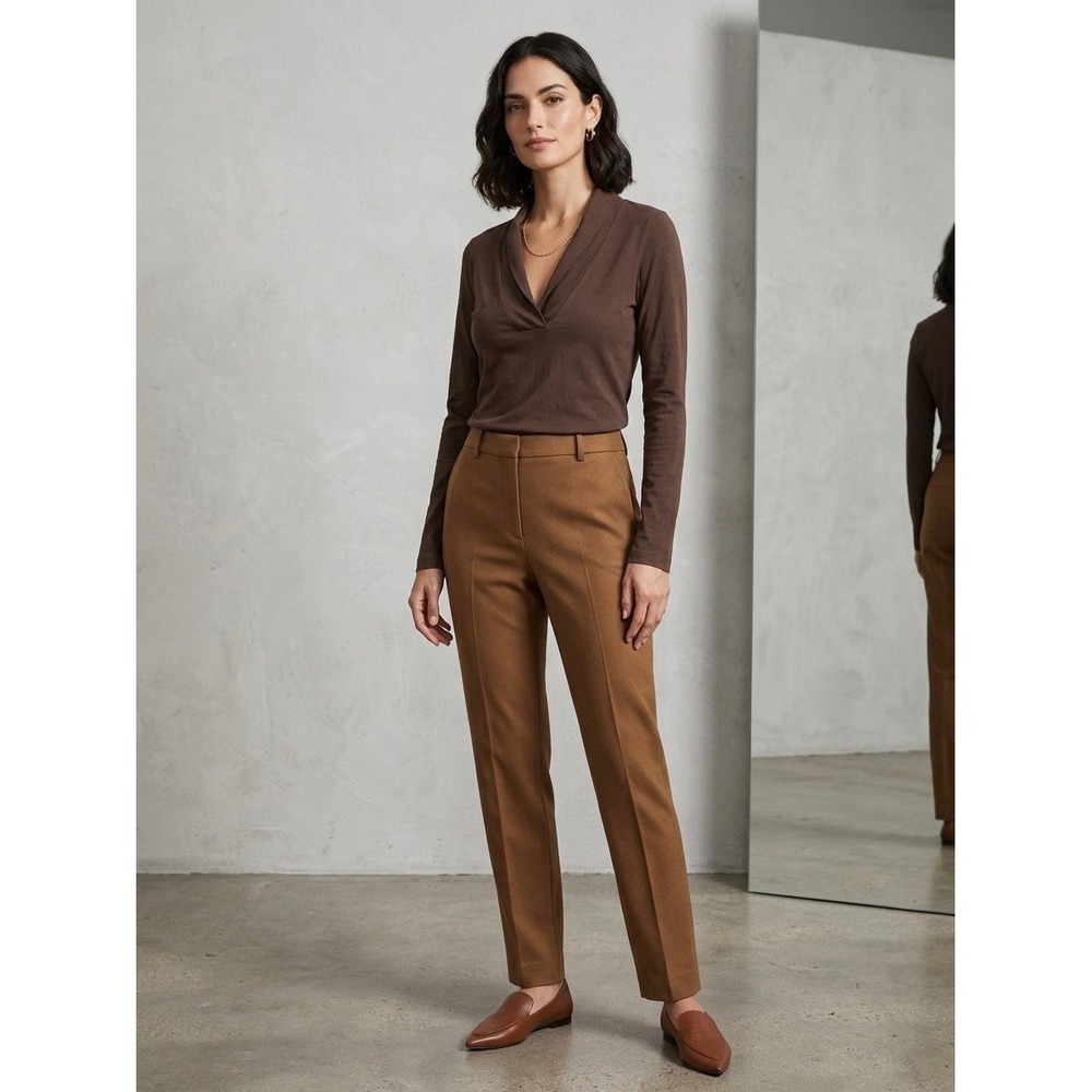 Theory Womens Chocolate Brown Shawl Collar V-Neck Long Sleeve Top Large 60874516